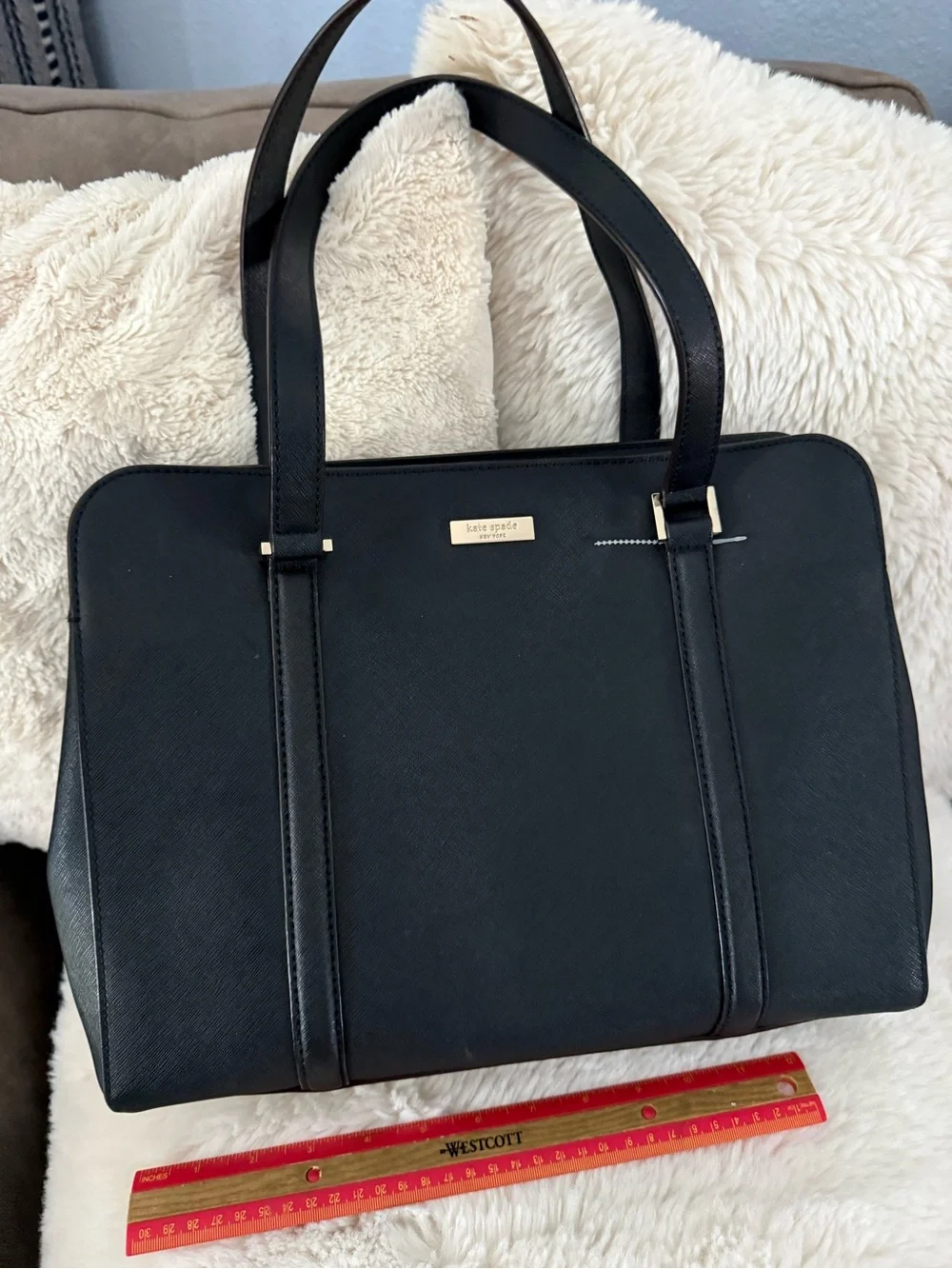 kate spade Black Structured Saffiano Tote with Gold Hardware
